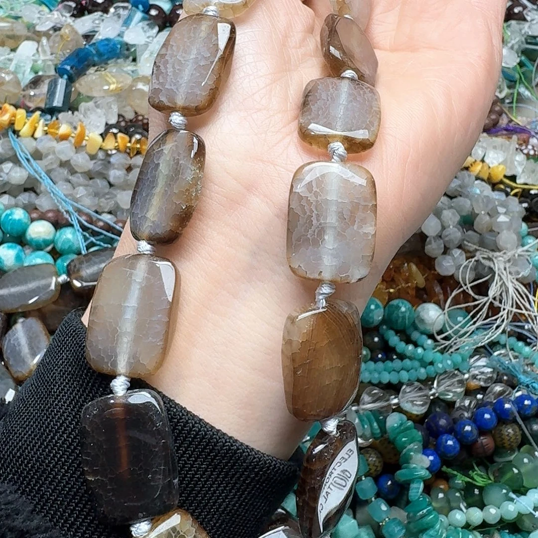 玛瑙/玉髓合金珠宝半成品一条18x25m咖啡龙鳞玛瑙