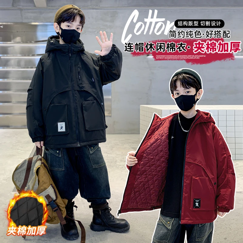 男童秋冬夹棉风衣外套2025新款中大童儿童韩版运动保暖二棉棉衣