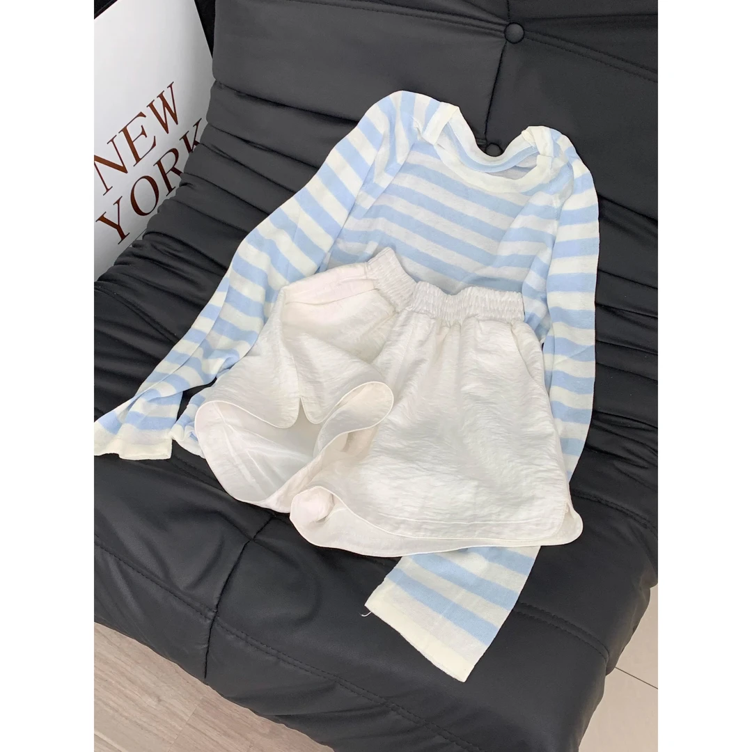 【蓝色条纹】慵懒风少女长袖睡衣女夏季可外穿休闲松弛感家居服套装