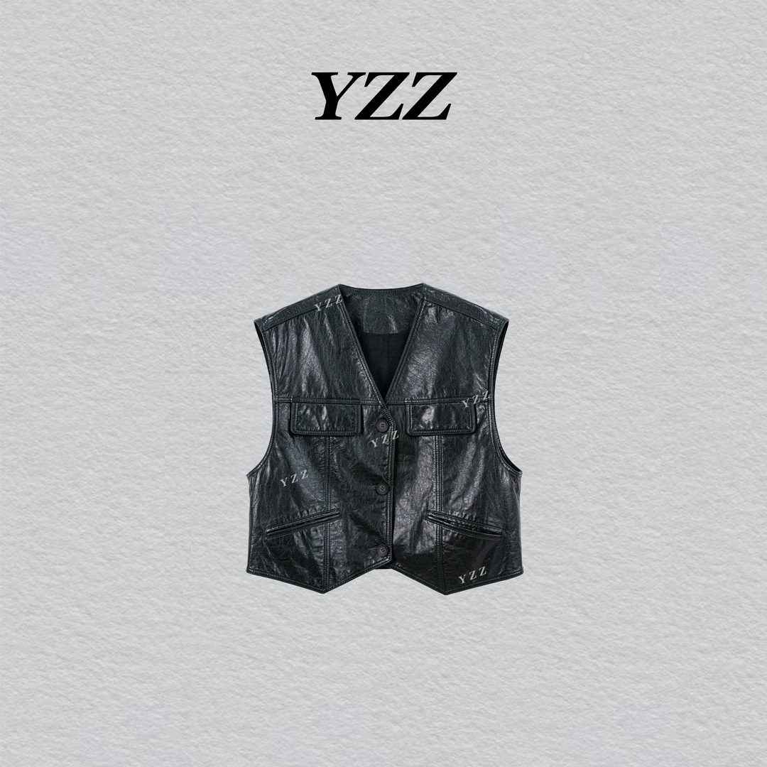 YZZ " 南乔"山羊皮真皮马夹女宽松无袖坎肩真皮外套马甲 810869