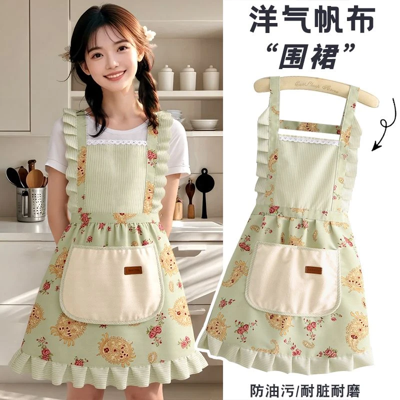 帆布围裙家用厨房洋气做饭防污耐脏耐磨围腰2025新款女工作服成人