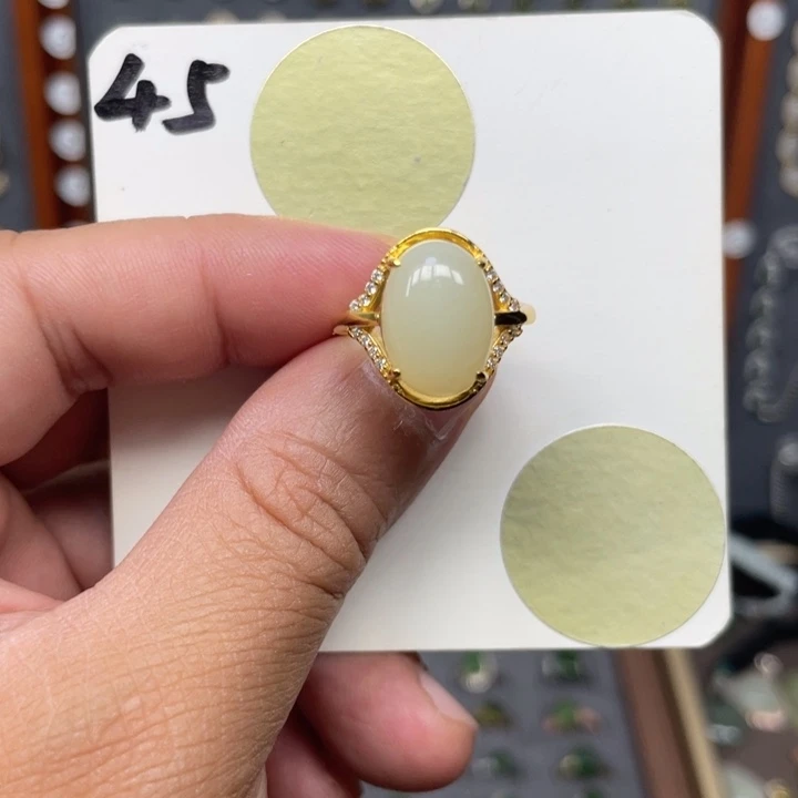 和田玉戒指银S925镶嵌和田玉45