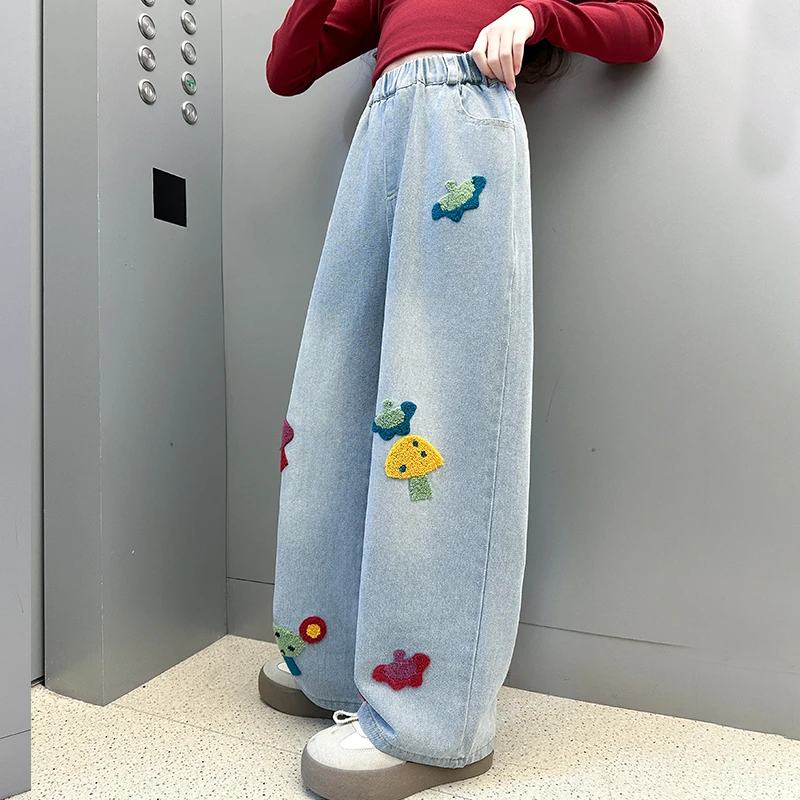 女童牛仔裤春秋2025新款儿童春装洋气网红裤子大童春季宽松阔腿裤