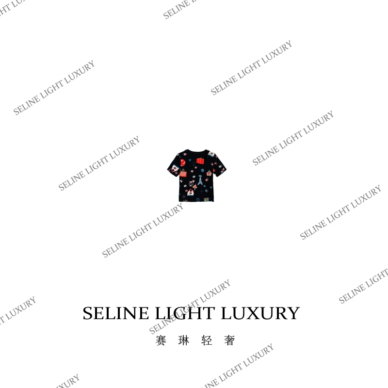 【25C-02】纽 2025 SELINE 春季原创轻奢黑色气质百搭短袖时尚T恤