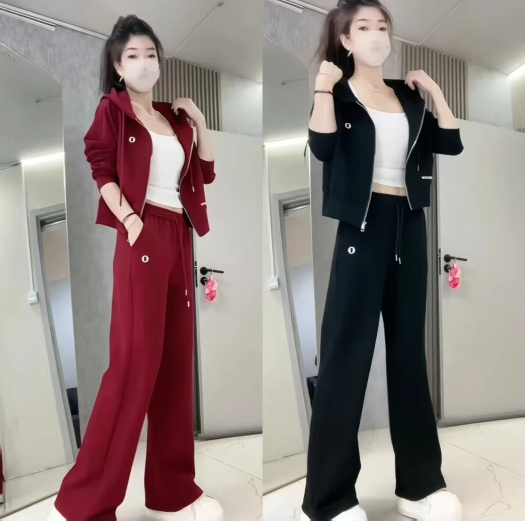 潮流休闲运动套装2025秋季新款时尚洋气减龄开衫上衣阔腿裤两件套