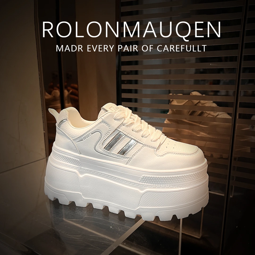 劳伦麦昆8cm厚底增高小白鞋2025新款百搭松糕透气板鞋轻便女鞋