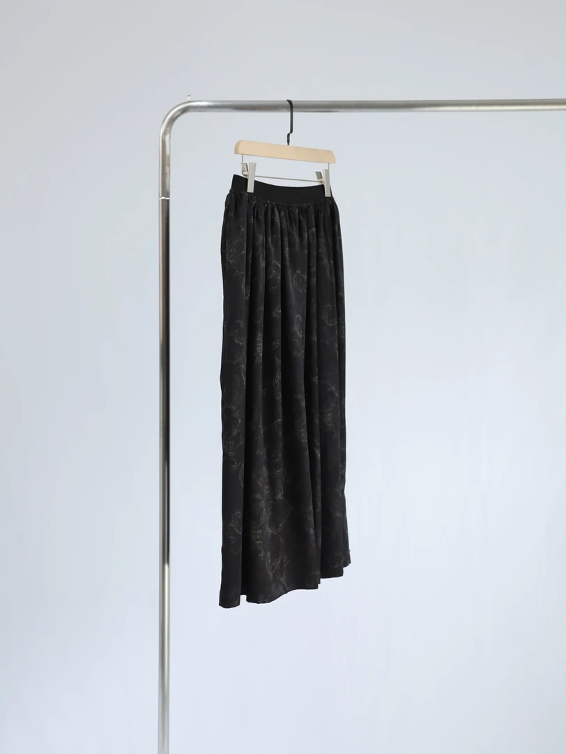 浔象丝绸香云纱黑花松紧腰A字裙