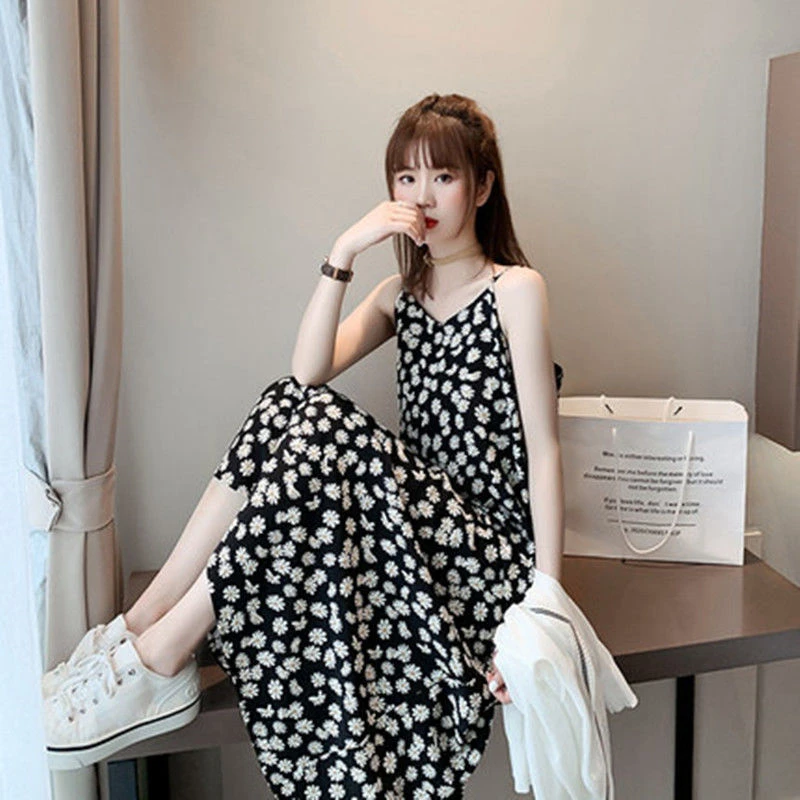 夏季小雏菊碎花连衣裙仙女显瘦裙子超仙森系法式吊带少女裙M