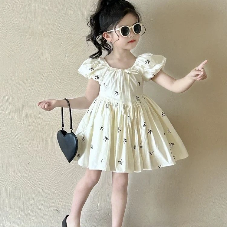 女童泡泡袖棉布连衣裙女童法式蓬蓬公主裙女宝宝生日礼服裙