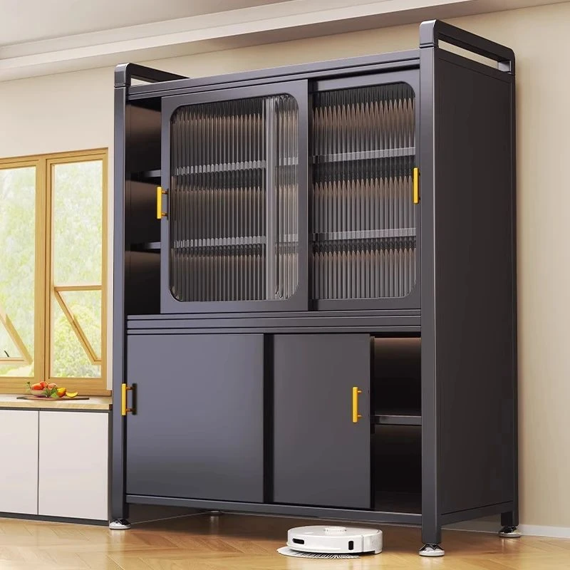 元族厨房多功能置物架落地分层微波炉收纳柜家用橱柜储物柜碗柜餐