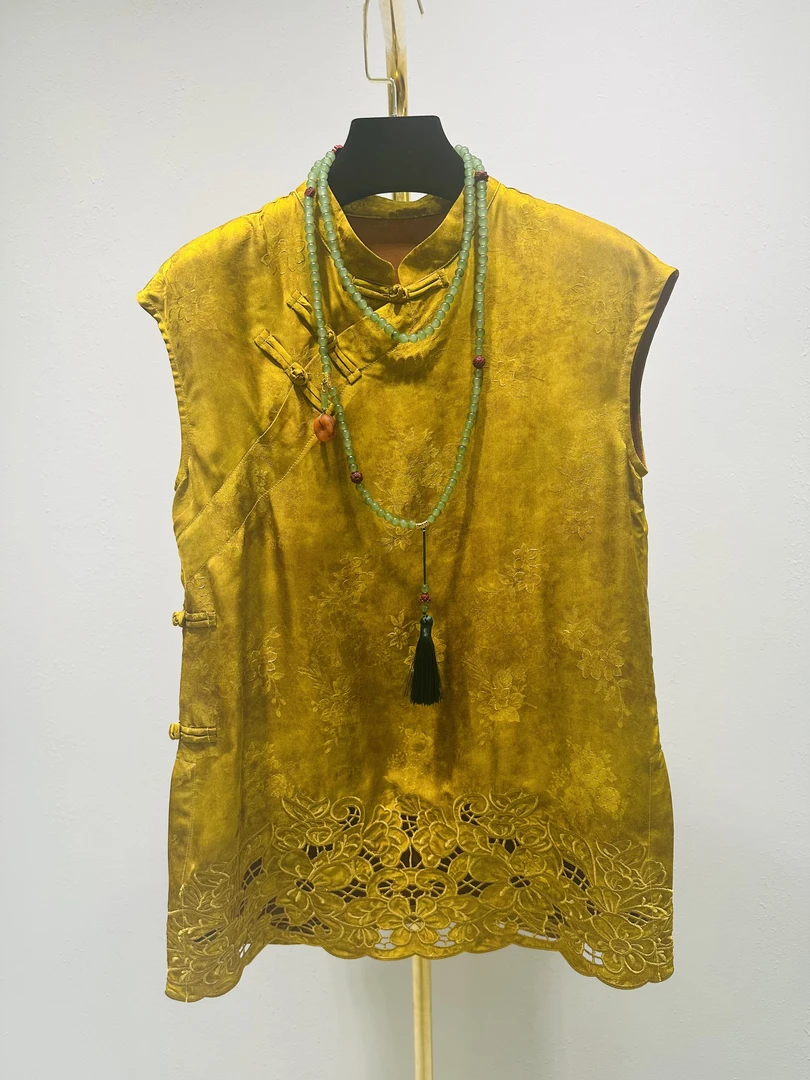 【金花微影】2025夏季新款国风香云纱立领盘扣半无袖复古上衣