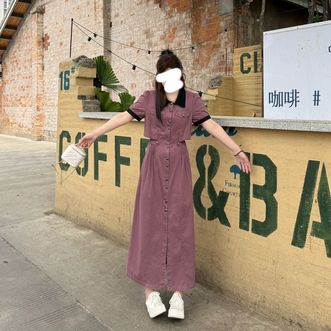 敏敏&南岛风大码女装假两件工装连衣裙夏季胖mm显瘦遮肉长裙ZZM57