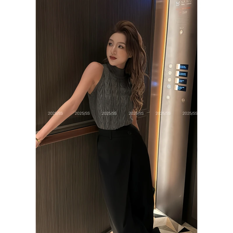 【娇娇私服定制】新款上班半高领无袖针织毛衣背心31302#