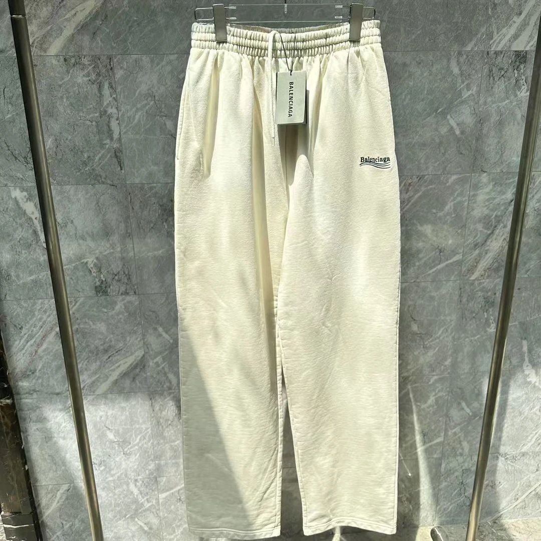 未使用 Balenciaga/巴黎世家 米白色刺绣可乐长裤/XS码