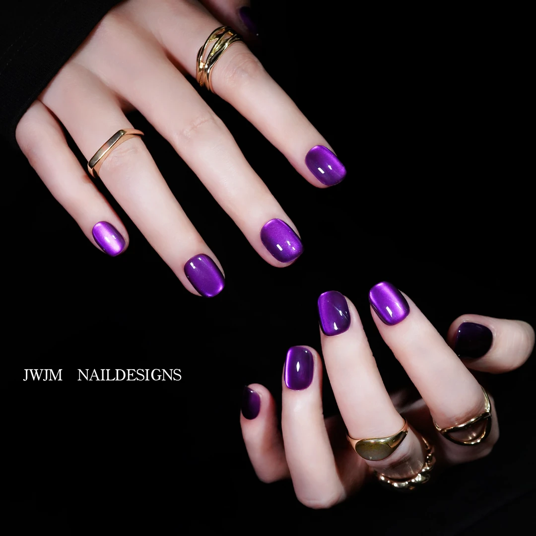 【阳六6专属】JWJM设计手工穿戴甲玻璃猫眼紫光巨显手白10片冬款