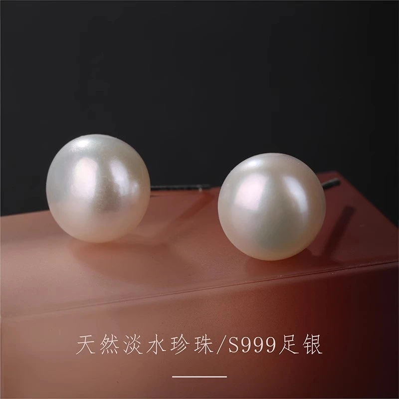 S999纯银天然淡水珍珠耳钉女气质高级素简约百搭精致耳针养耳洞