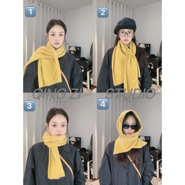 晴子 【北欧围巾】糖果色多种戴法针织围巾保暖纽扣亲子款围脖披肩