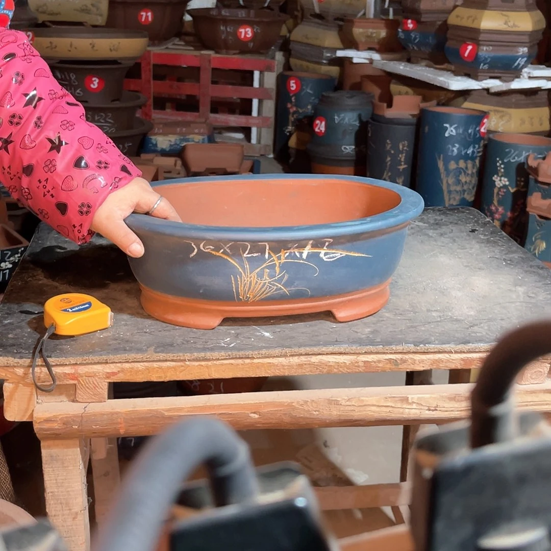 紫砂花盆腰圆盆一个