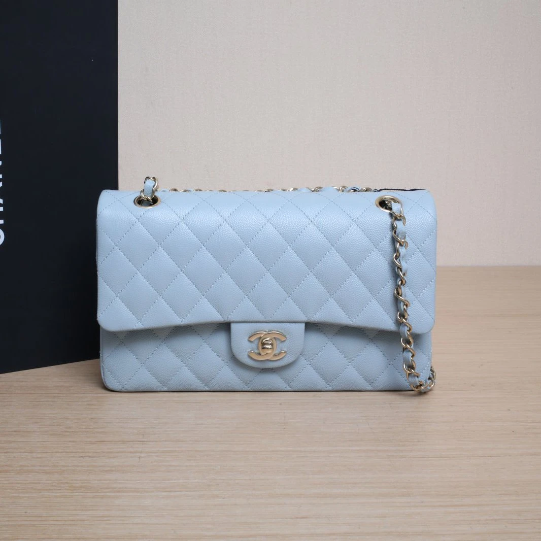 99新 Chanel/香奈儿 珊珊专属CF口盖包中号婴儿蓝芯片开浅金扣