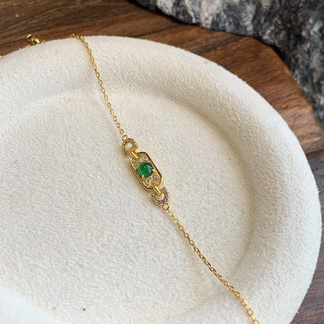 【山玥珠宝】蛋面如意锁日常气质百搭翡翠手链