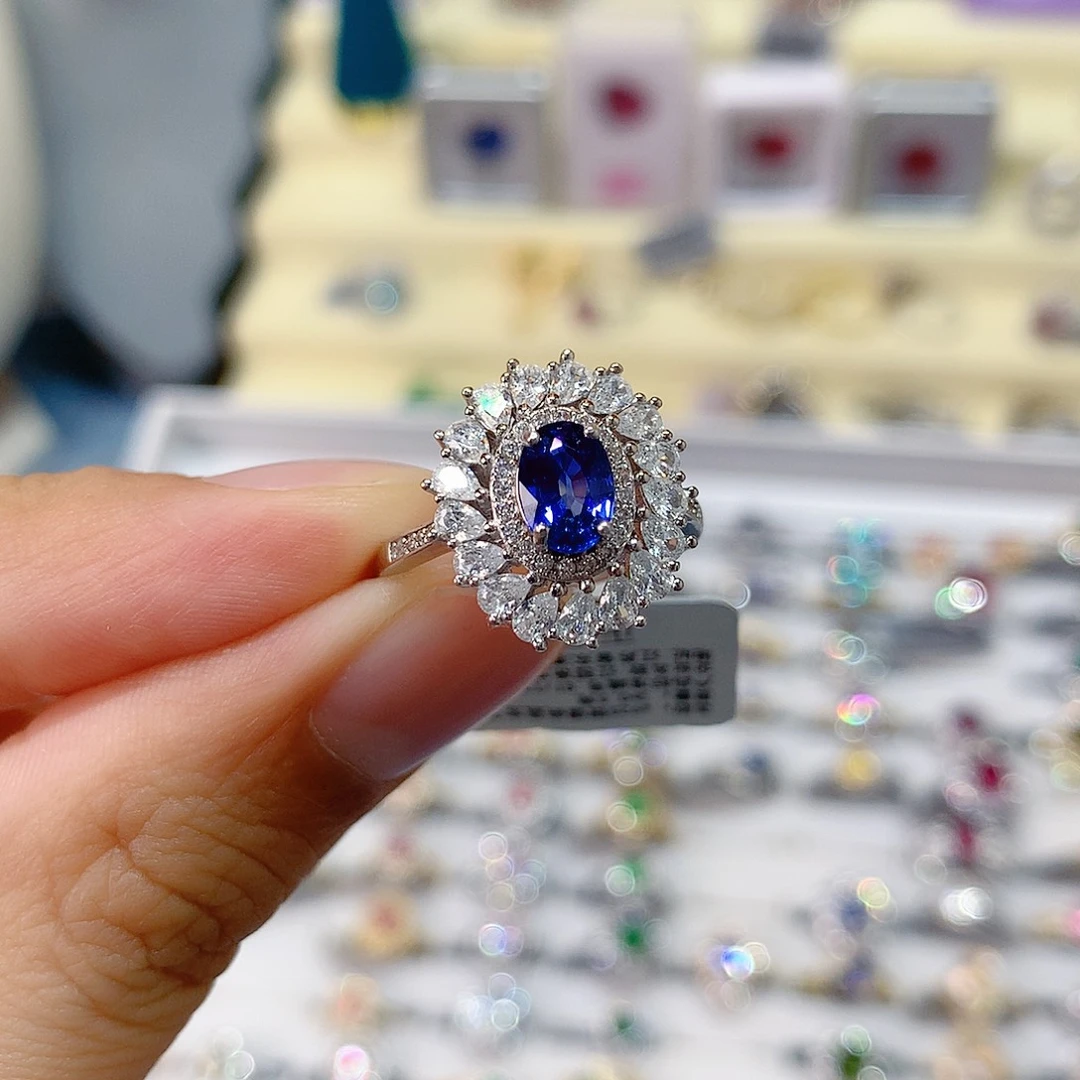 戒指银S925镶嵌蓝宝石