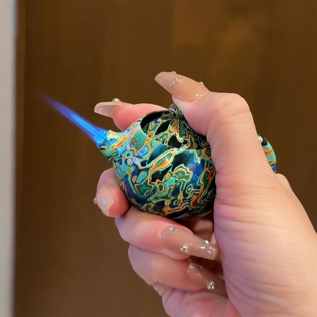 涂彩金属旋转茶壶打火机把把胡复古炫酷摆件创意送男友潮玩礼盒装