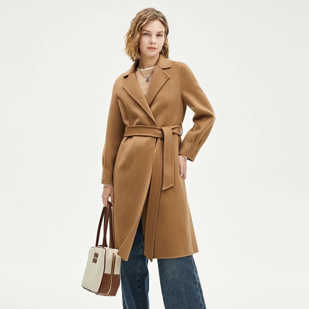 秋冬新款腰带款羊毛大衣外套时尚双面毛呢大衣气质中长款毛呢2777