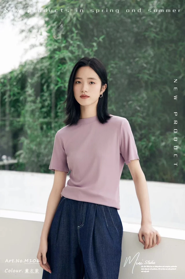 JIANFEI/简妃10V106 精品时尚百搭圆领显瘦气质休闲女士短袖