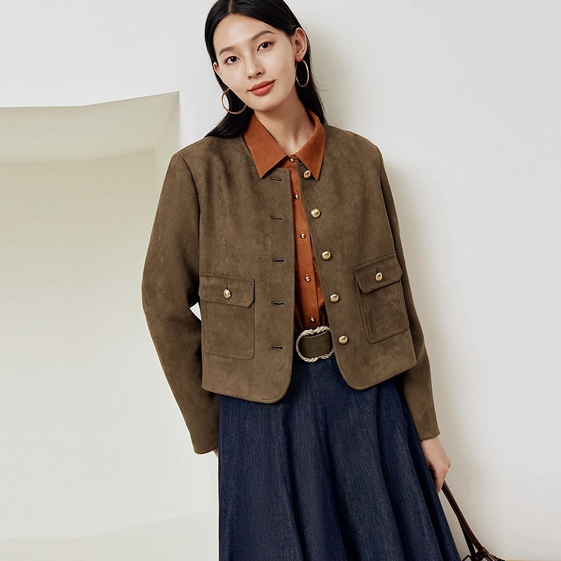 【晨晨专属】firststation小香风单排扣仿麂皮短外套女1223A