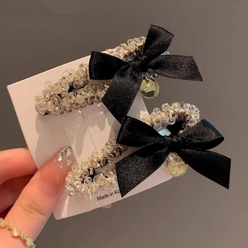 浅粉色复古手工气质蝴蝶结发夹优雅前额刘海碎发夹简约侧边夹女