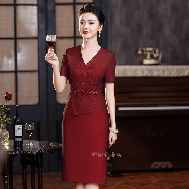 五月喜婆婆婚宴晚装礼服2025新款短袖遮肚假二件旗袍婚礼妈妈喜服