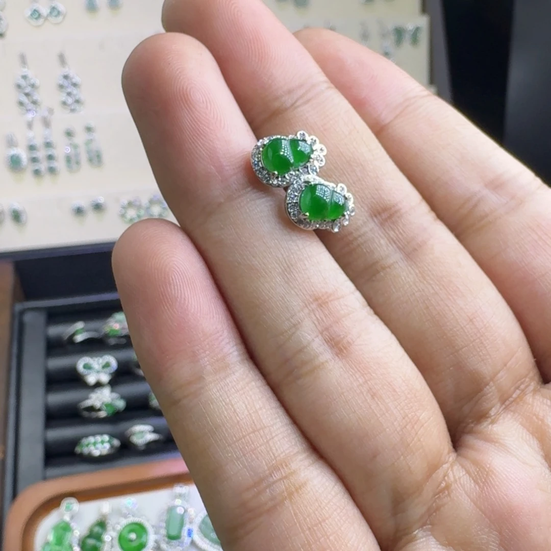 东***翡翠银S925镶嵌耳饰785