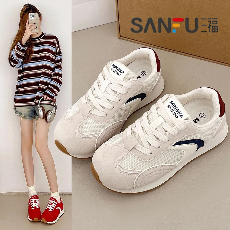 2025新款小众复古德训鞋女圆头休闲百搭夏秋透气薄底运动平底板鞋