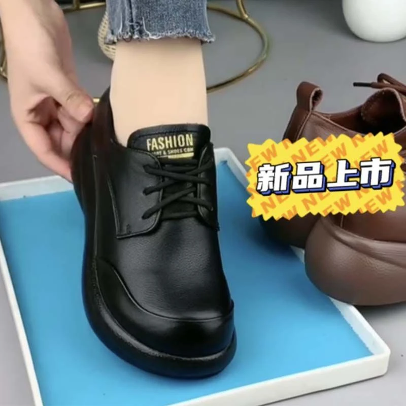 品牌断码真软皮软底百搭单鞋厚底防滑圆头中老年妈妈鞋久站不累脚