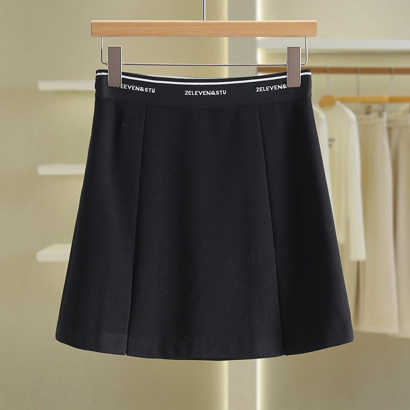 【伍莎-自营】高腰字母减龄气质百搭A字短裙#VZA38Q007