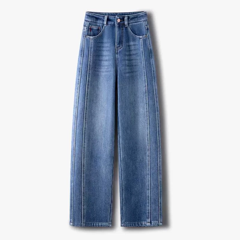 加绒加厚复古窄版阔腿裤女2024秋冬新款高腰显瘦牛仔裤镰刀拖地裤