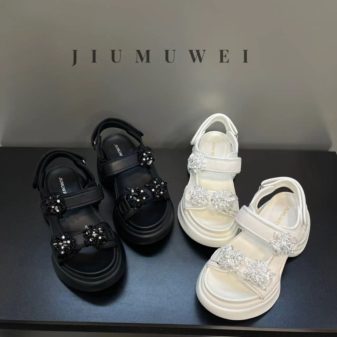 JIUMUWEI 【酷感钻花凉鞋】一字带重工花朵厚底凉鞋 1911 25662-33