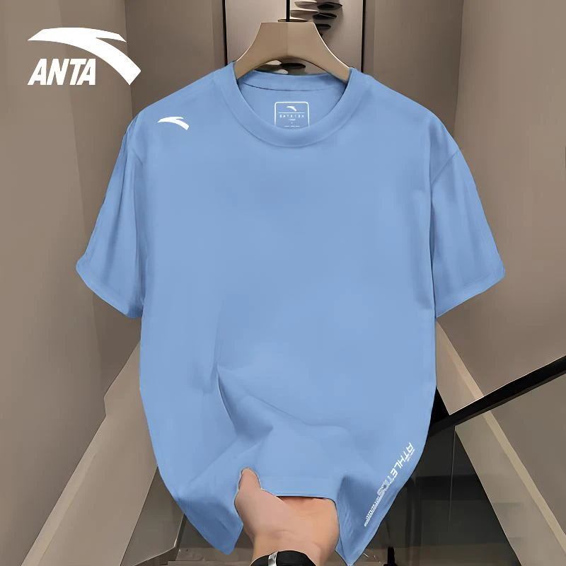 安踏短袖男2025新款夏季冰丝透气t恤跑步运动速干衣学生蓝色半袖
