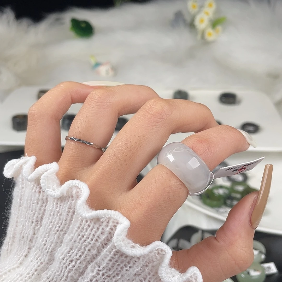 和田玉未镶嵌戒指U22白玉点墨轮胎17.2mm