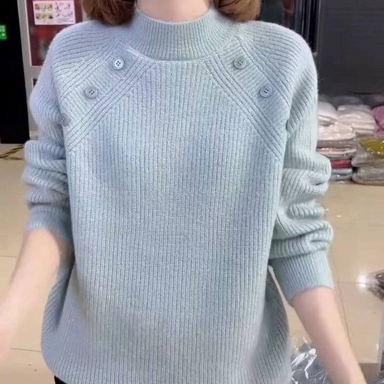 直播爆款新款加厚半高领毛衣女宽松针织衫百搭时尚上衣