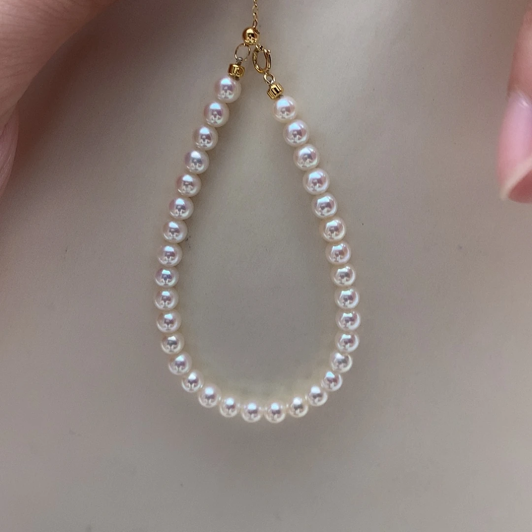 18K金镶嵌手链淡水珍珠4.5-5mm 极光