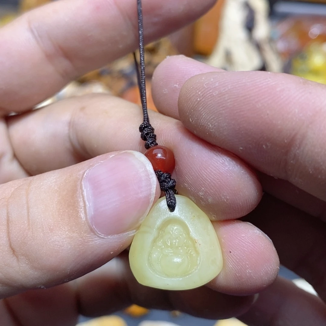 琥珀未镶嵌裸石笑佛蜜蜡提溜吊坠