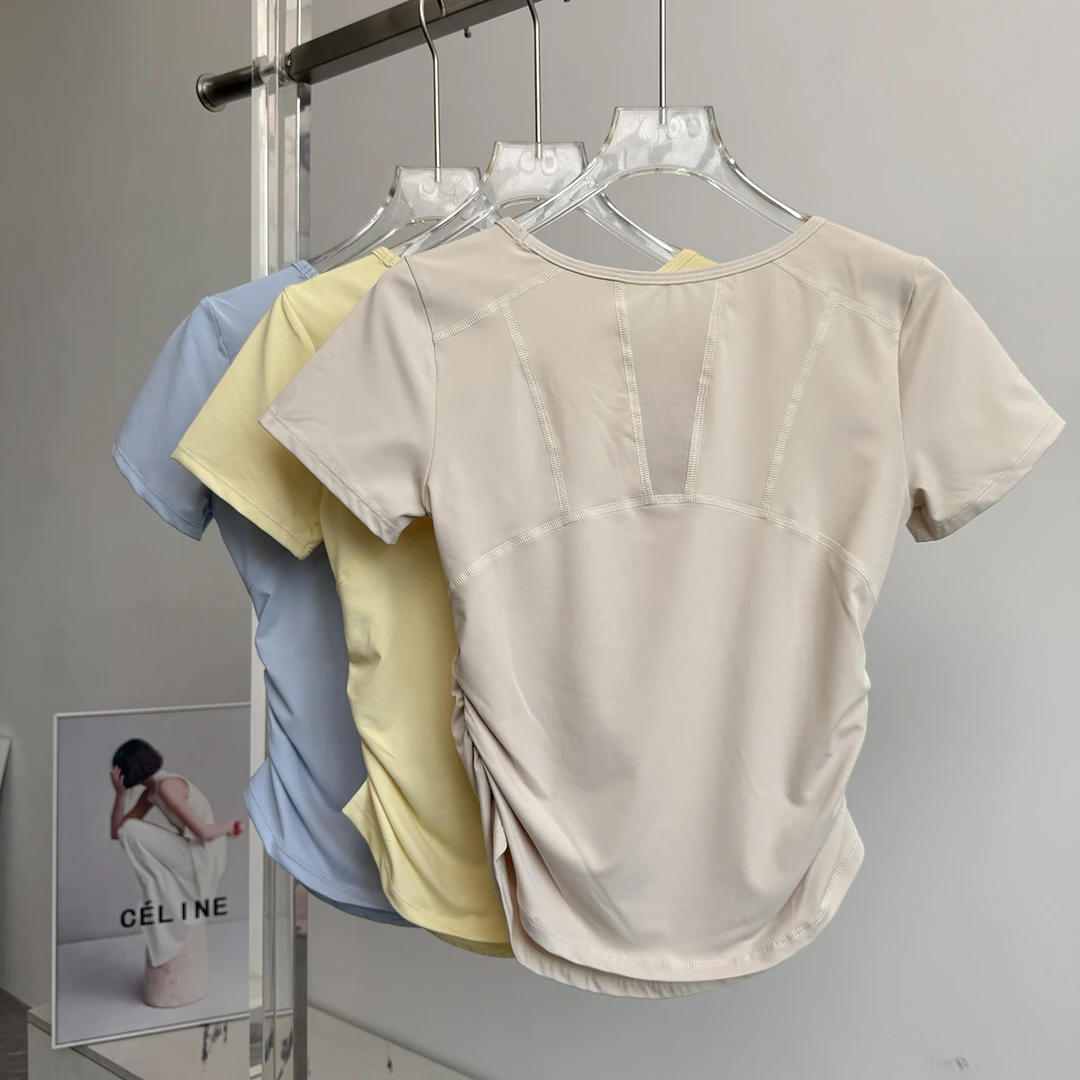 瑜伽短袖女夏网纱拼接透气运动上衣凉感速干跑步健身骑行登山T恤