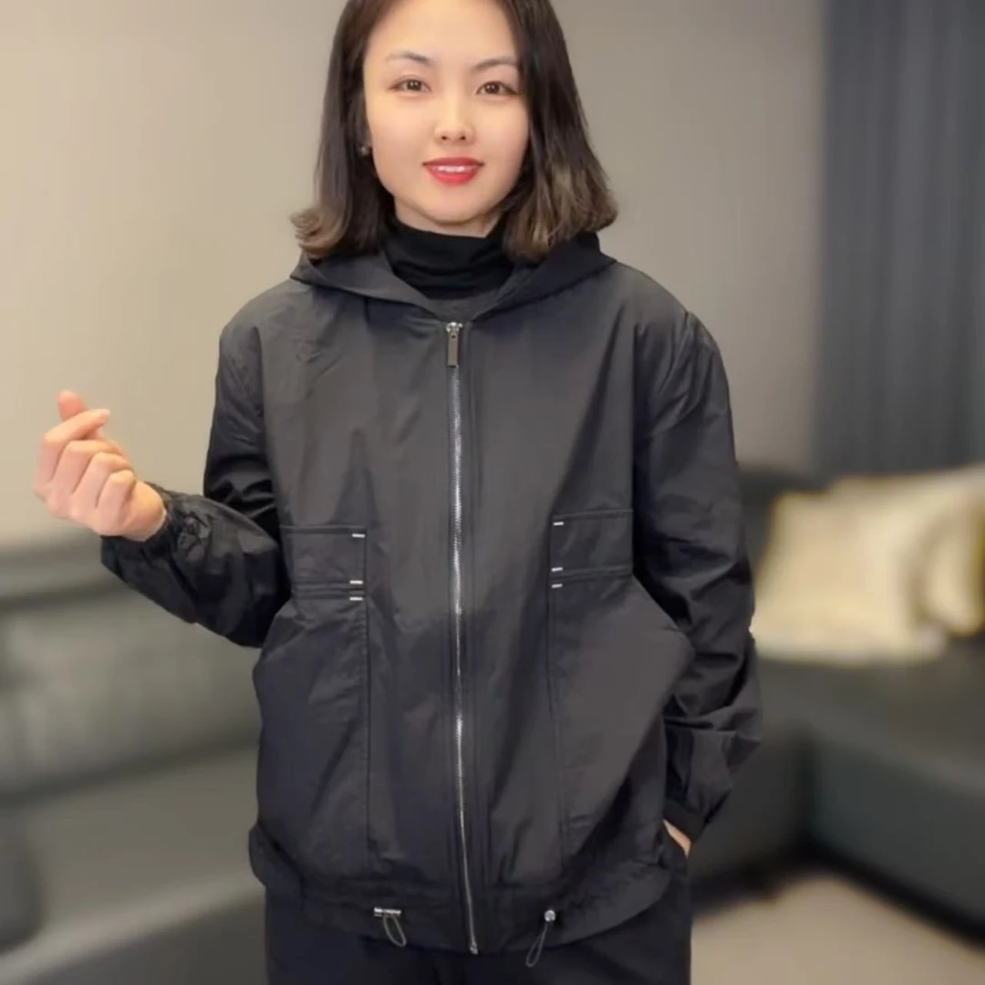 【香香优选】韩国女士连帽外套新款下摆抽带后刺绣洋气休闲百搭舒适