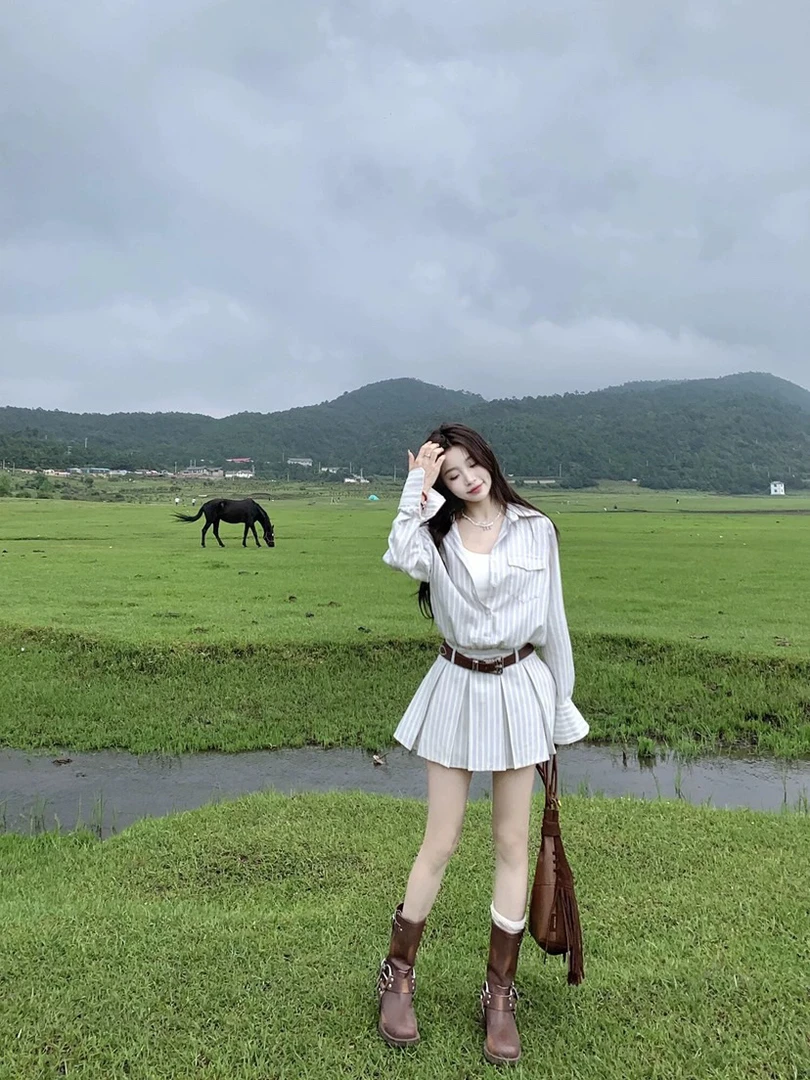 韩系女装新款高腰长袖气质