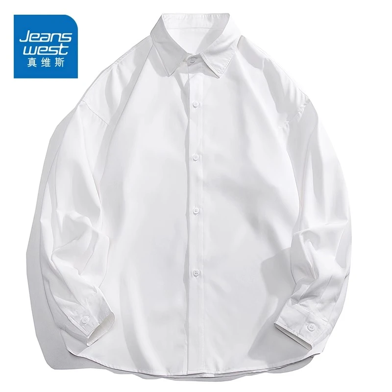 Jeanswest/真维斯男士潮牌长袖衬衫春秋季宽松内搭休闲衬衣外套男
