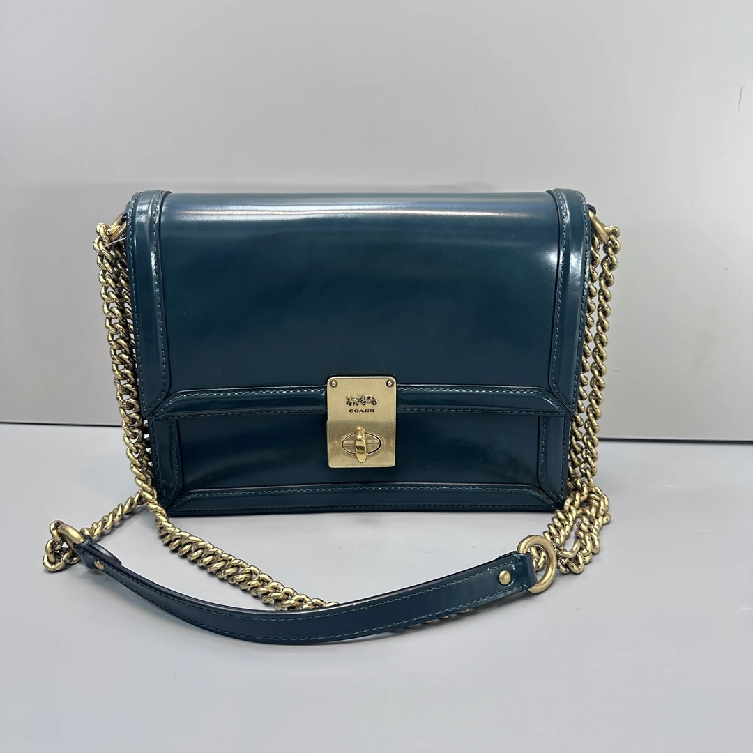 90新 COACH/蔻驰 哈顿绿色链条包21X16X6cmL121701