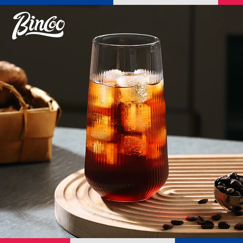 Bincoo竖纹大肚咖啡杯大容量玻璃杯高颜值早餐果汁牛奶杯水杯子
