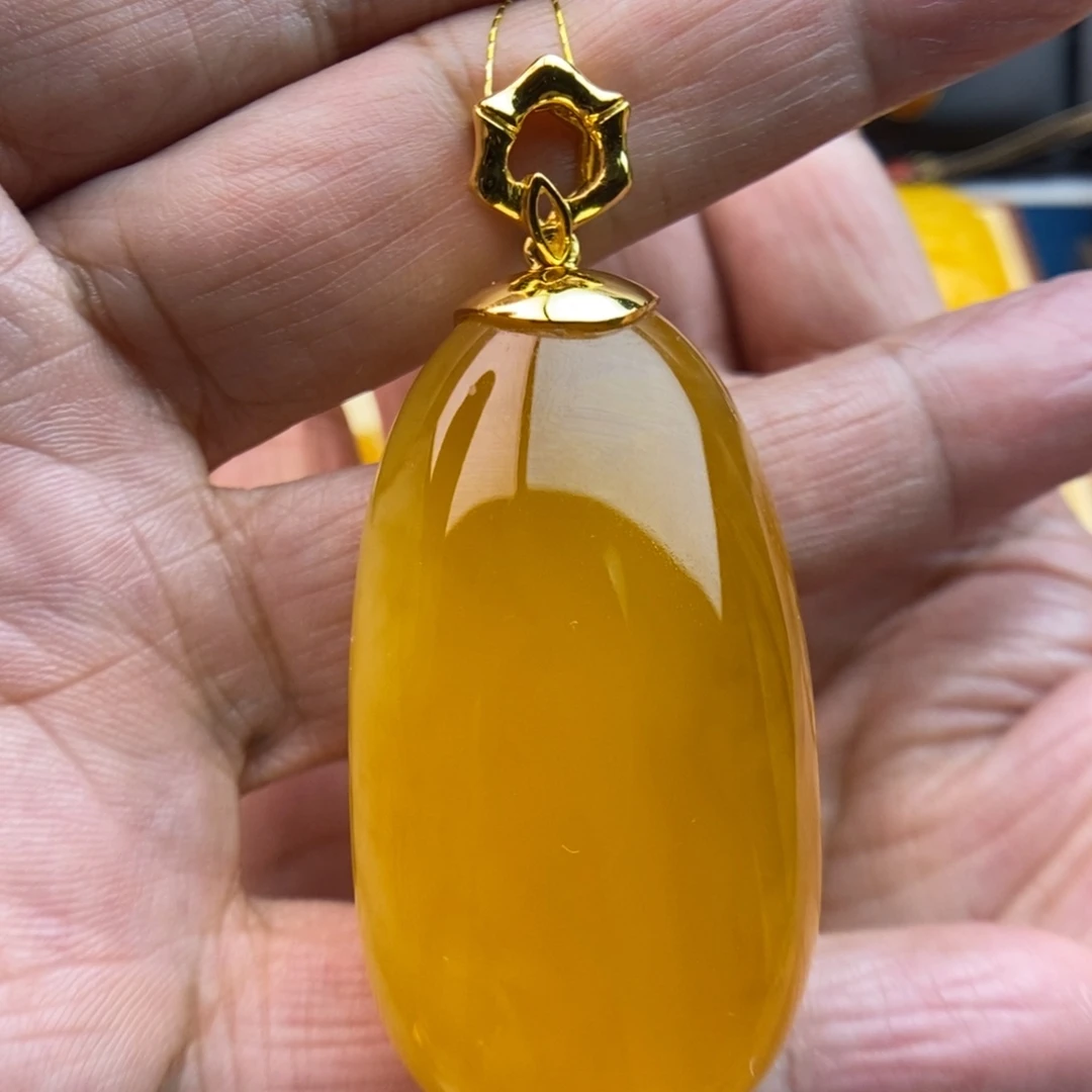 琥珀颈饰银S925镀金镶嵌