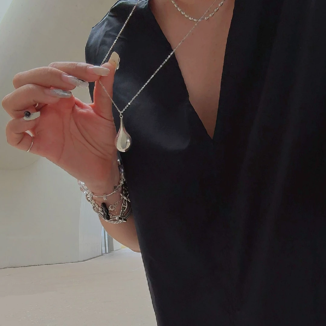 坠链均925银 韩代百搭时尚长水滴项链65+5CMX1446